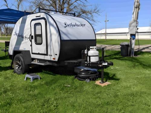 Parked camper at site Fairgrounds RV Park - WI