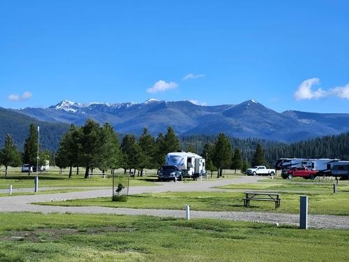 RV site with view of Mountains at Lost Moose Meadows Campground & RV Park