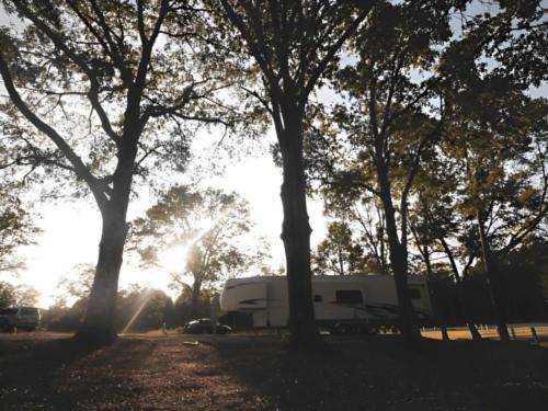 Parked trailer at site Fireside RV Park