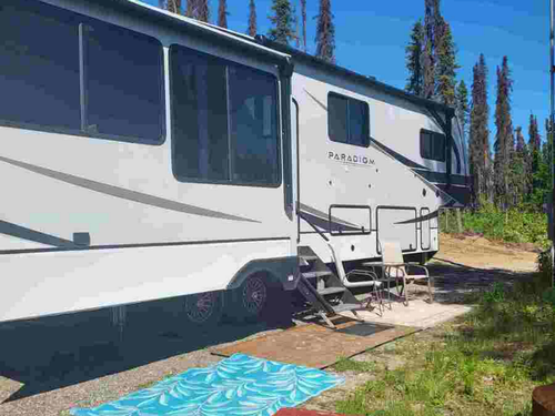 An RV parked in a site