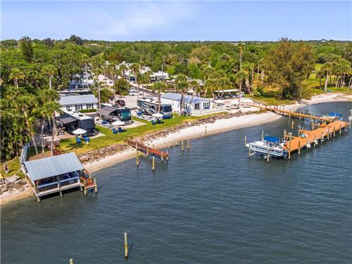 An aerial view of the RV park and marina