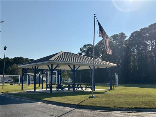 A pavilion with a picnic table