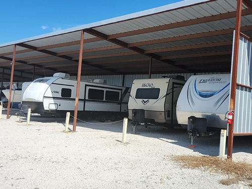 Covered trailer storage at J & B RV Ranch and Boat Storage Facility