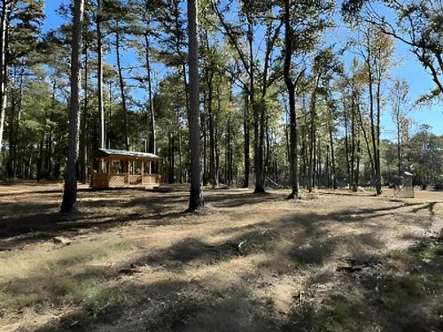 Cabin is wooded area at Bigfoot Adventure Luxury RV Resort