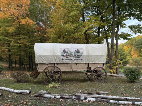 Covered wagon rental at Back Bay Campground