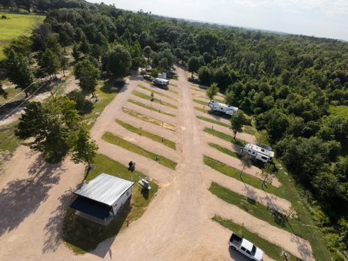 Aerial view of dirt sites at Tyler Camping RV Park