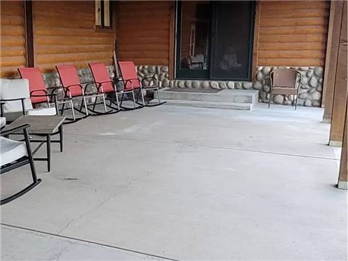 Rocking chairs on the porch of the lodge