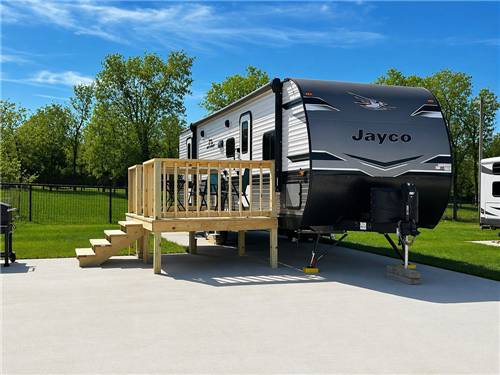 An RV with a deck