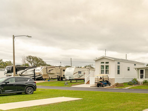 Cloudy day at park Waters Edge Sun RV Communities