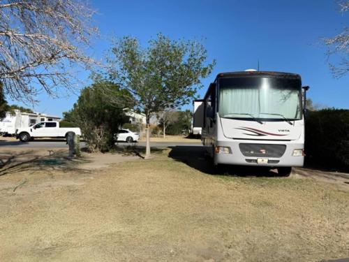An RV parked in a site