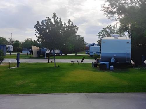 An RV parked in a site