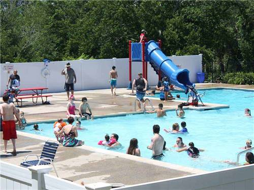 Families swimming in the pool at STATELINE CAMPRESORT & CABINS