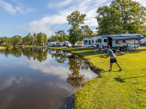 fishing at waterfront RV site