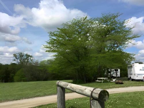 Parked trailer at site Pony Express RV Park & Campground