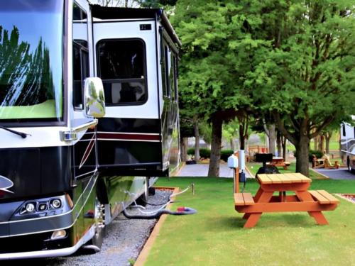 Parked RV at site Smokiam RV Resort