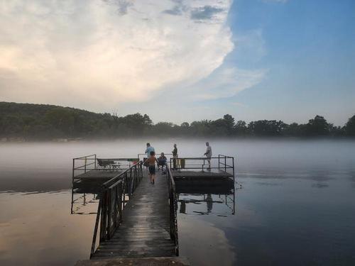 Parked RV with lake view at site Branson Lakeside RV Park
