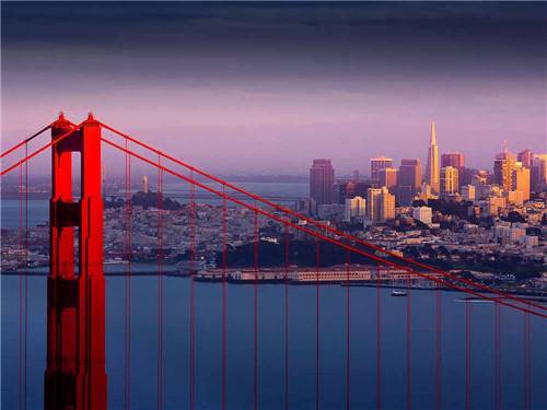 An aerial view of the golden gate bridge at TRADEWINDS RV PARK OF VALLEJO