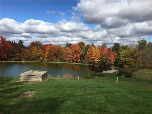 The pond surrounded by fall trees