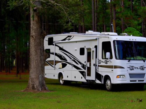 Parked RV at site Junction West Vallecito Resort