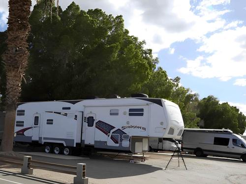White trailer at Rivers Edge RV Resort