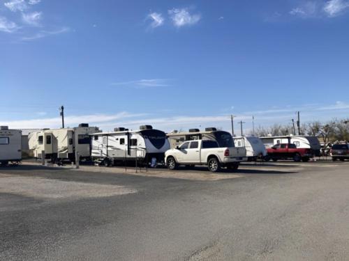 Parked trailers at site Tye RV Park