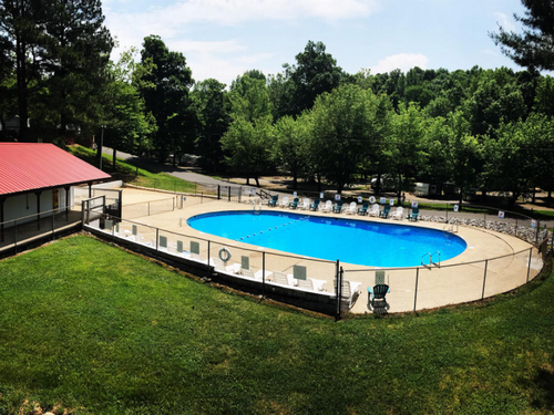 Aerial view of the pool at Indian Point Campground