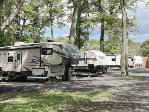 Trailers in sites at Seven Mountains Campground & Cabins