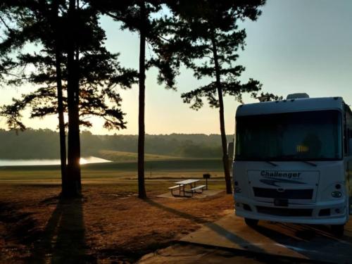 Parked RV at site Lake Hawkins RV Park