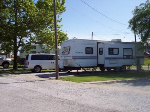 A picnic table in an RV site