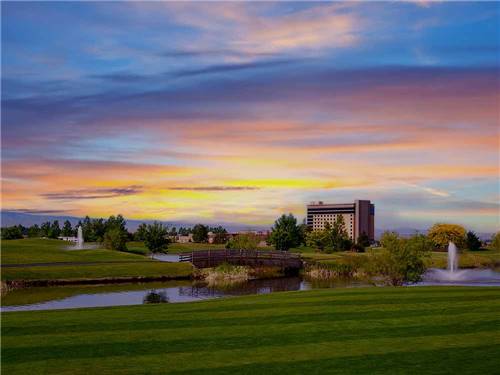 The golf course with the casino in the background at WILDHORSE RESORT & CASINO RV PARK